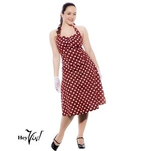 Red & White Polka Dot Cotton Halter Dress Rockabilly Sundress Sz Small - Hey Viv